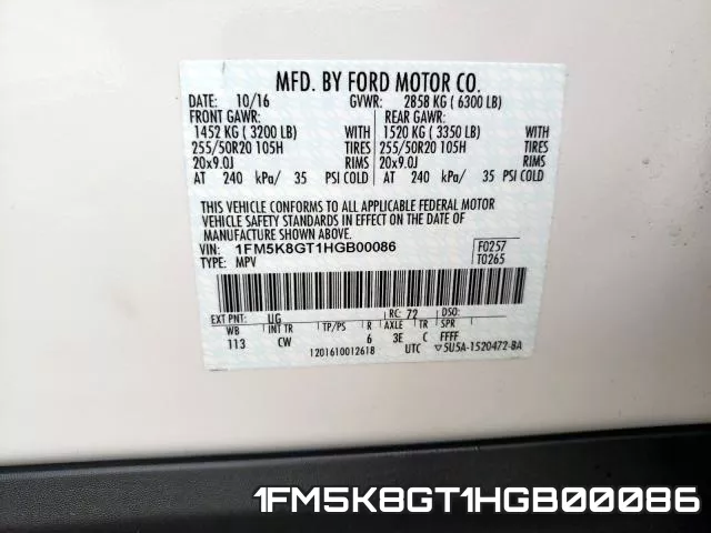 1FM5K8GT1HGB00086 фото 2