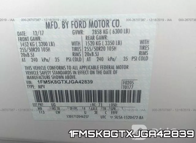 1FM5K8GTXJGA42839 фото 10