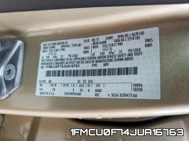 1FMCU0F74JUA16763 фото 2