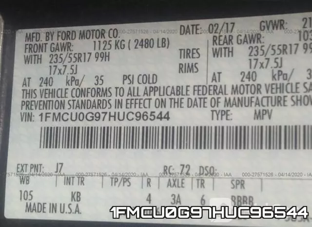 1FMCU0G97HUC96544 фото 10