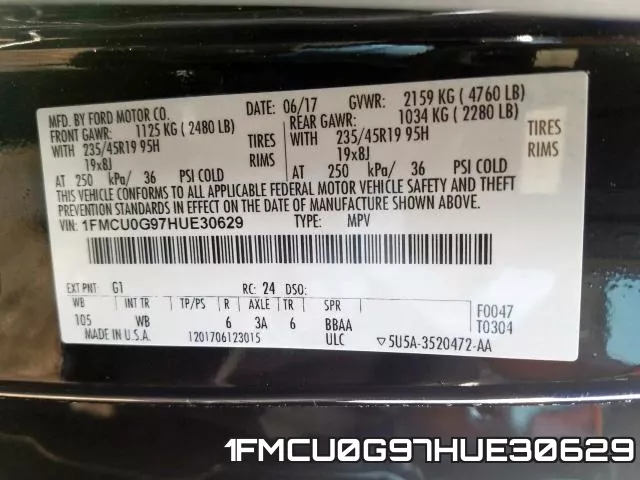 1FMCU0G97HUE30629 фото 2