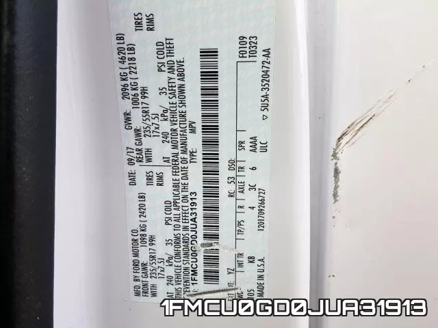 1FMCU0GD0JUA31913 фото 2