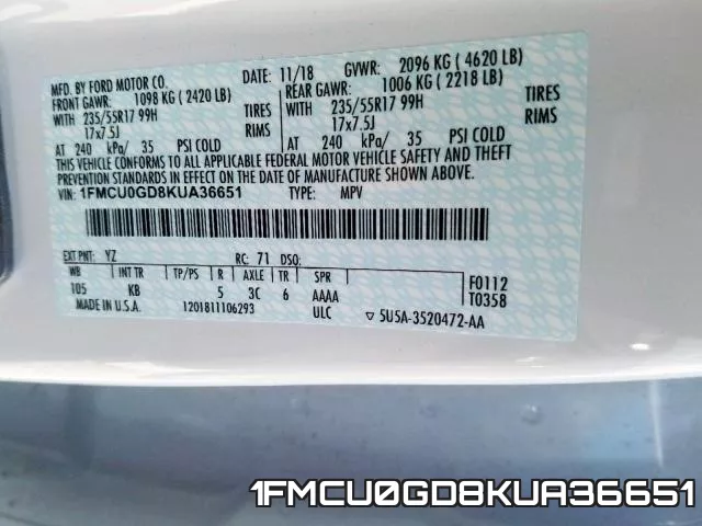 1FMCU0GD8KUA36651 фото 2