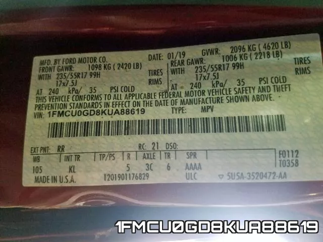 1FMCU0GD8KUA88619 фото 2