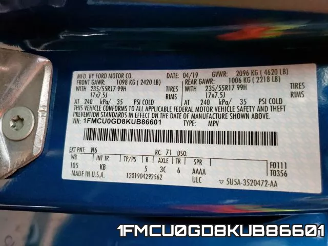 1FMCU0GD8KUB86601 фото 2