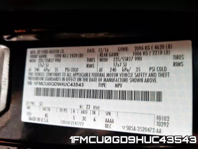 1FMCU0GD9HUC43543 фото 2