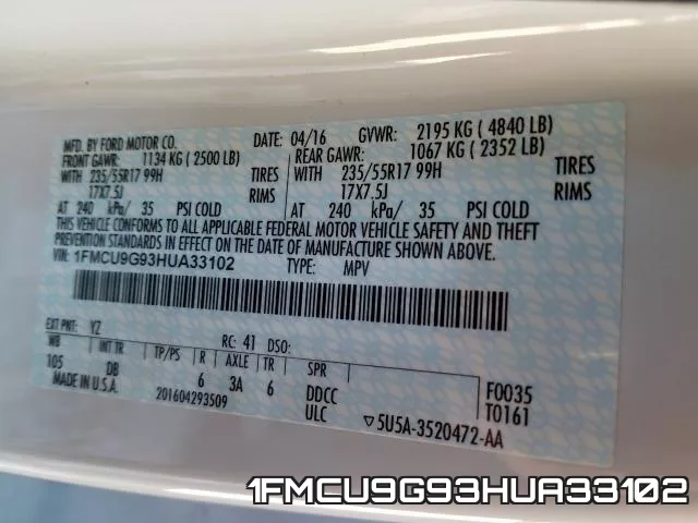 1FMCU9G93HUA33102 фото 2