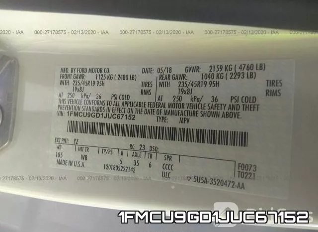 1FMCU9GD1JUC67152 фото 10