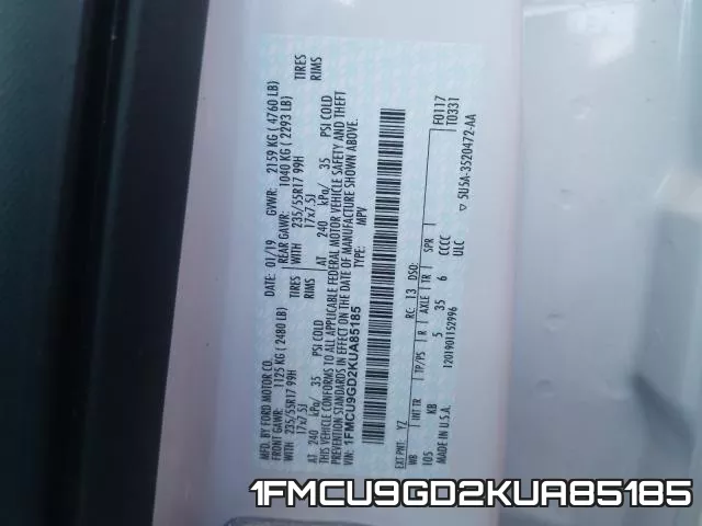 1FMCU9GD2KUA85185 фото 2