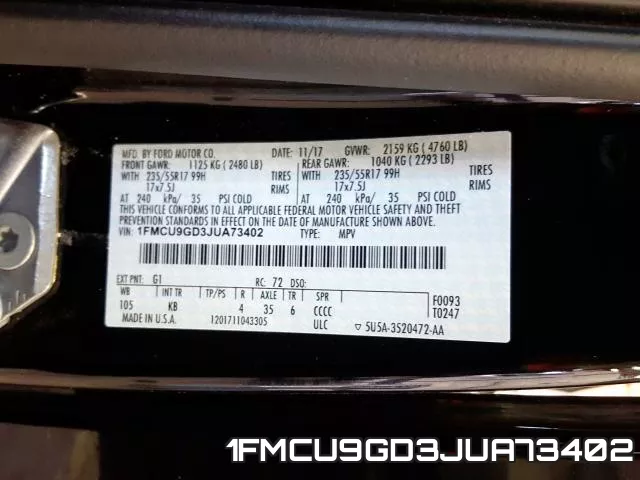 1FMCU9GD3JUA73402 фото 2