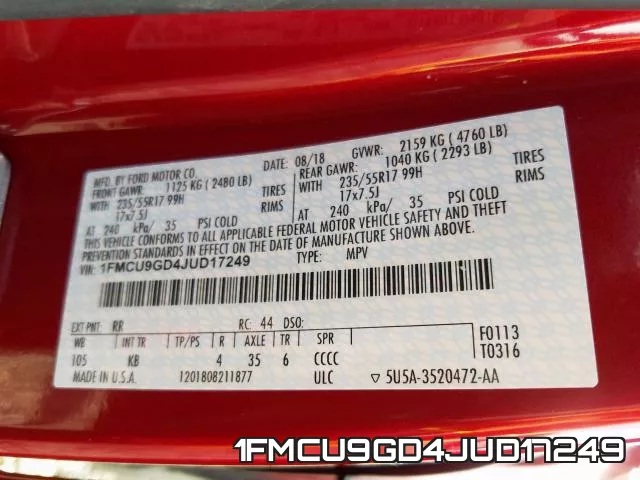 1FMCU9GD4JUD17249 фото 2