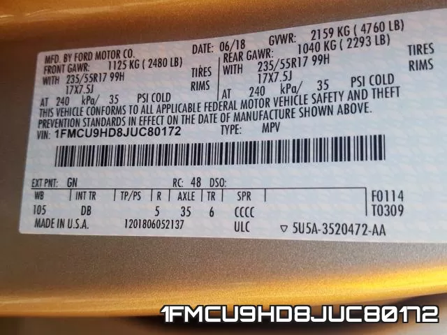 1FMCU9HD8JUC80172 фото 2
