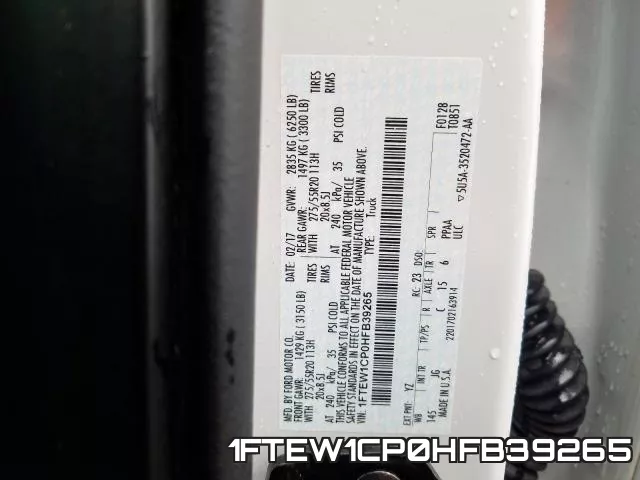 1FTEW1CP0HFB39265 фото 2
