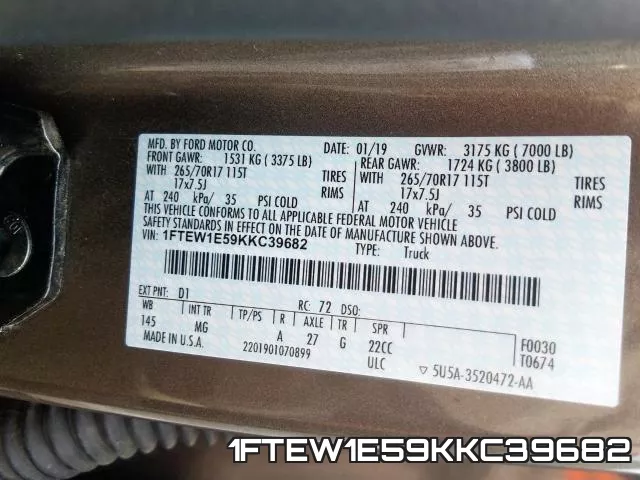 1FTEW1E59KKC39682 фото 2