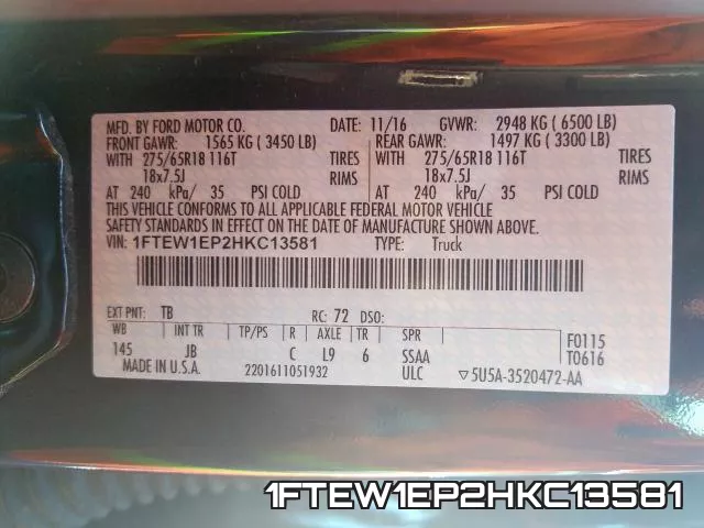 1FTEW1EP2HKC13581 фото 2