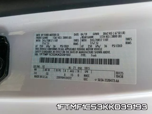 1FTMF1C53KKD39193 фото 2