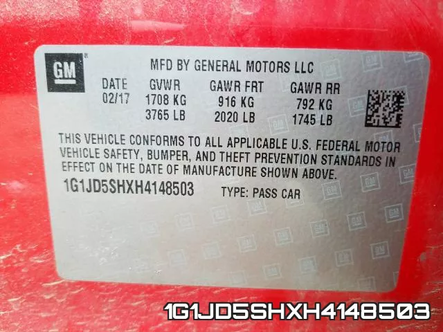 1G1JD5SHXH4148503 фото 2