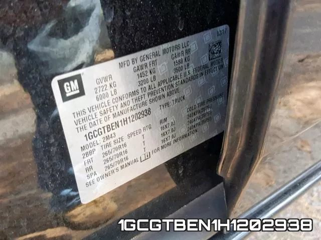 1GCGTBEN1H1202938 фото 2