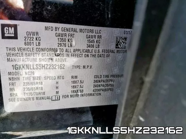 1GKKNLLS5HZ232162 фото 2