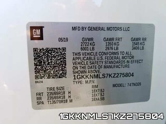 1GKKNMLS7KZ275804 фото 2