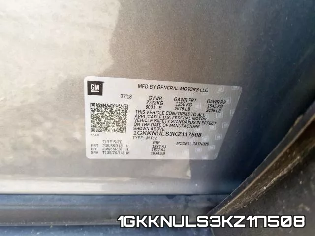 1GKKNULS3KZ117508 фото 2