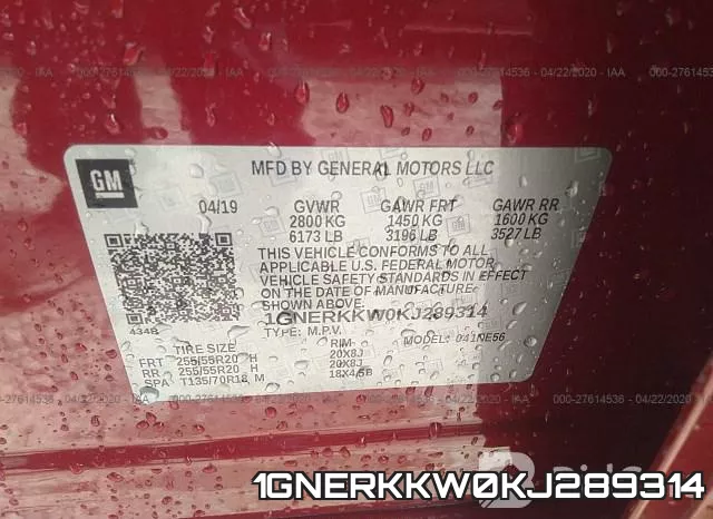 1GNERKKW0KJ289314 фото 10