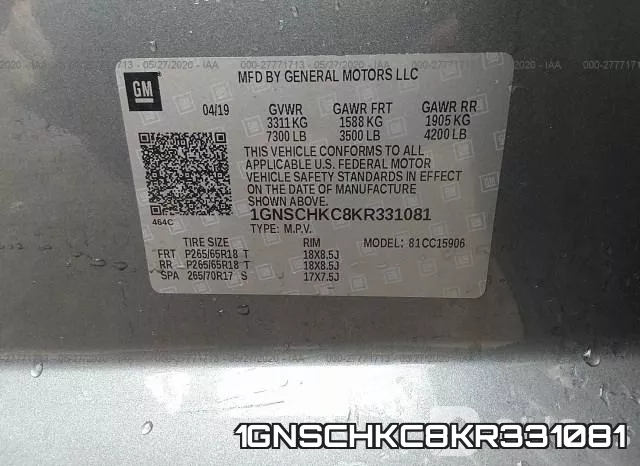 1GNSCHKC8KR331081 фото 10