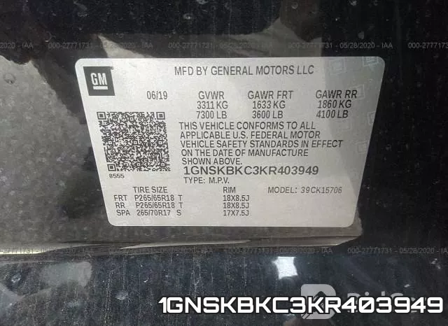 1GNSKBKC3KR403949 фото 10
