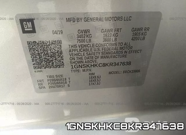 1GNSKHKC8KR347638 фото 10
