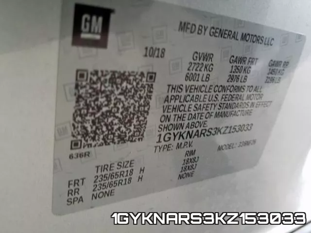 1GYKNARS3KZ153033 фото 2