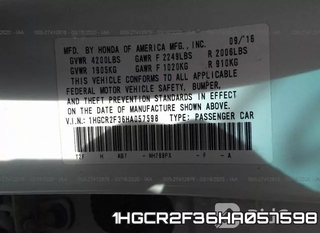 1HGCR2F36HA057598 фото 10