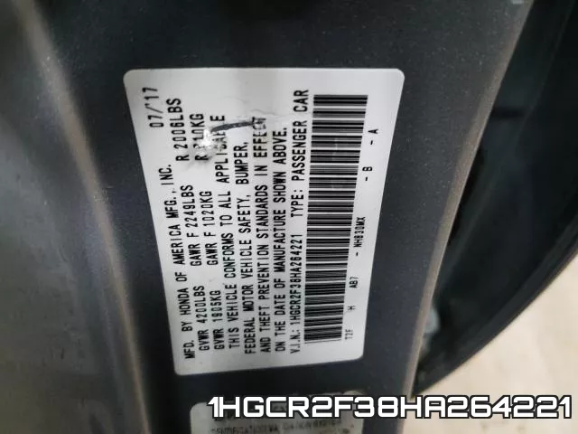 1HGCR2F38HA264221 фото 2