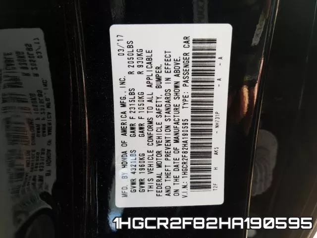 1HGCR2F82HA190595 фото 2