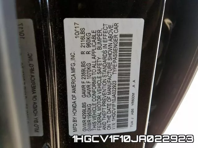 1HGCV1F10JA022923 фото 2