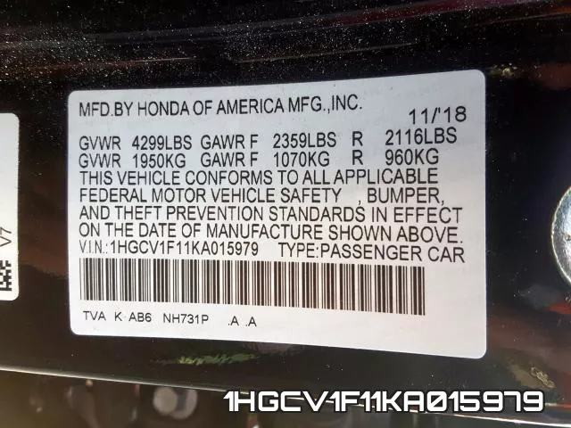 1HGCV1F11KA015979 фото 2