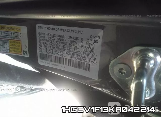 1HGCV1F13KA042214 фото 10