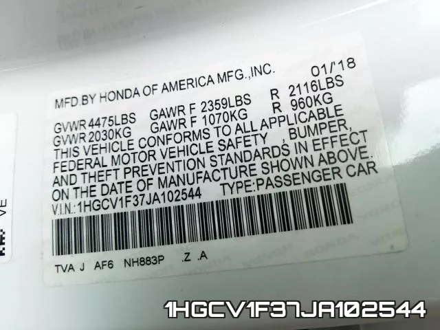 1HGCV1F37JA102544 фото 2