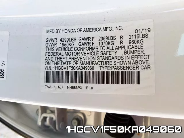 1HGCV1F50KA049060 фото 2