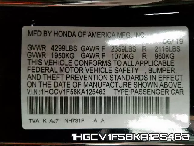 1HGCV1F58KA125463 фото 2
