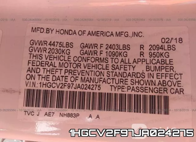 1HGCV2F97JA024275 фото 10