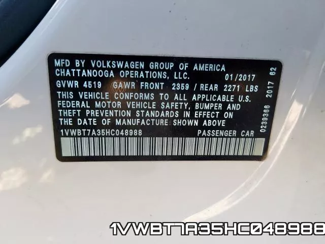 1VWBT7A35HC048988 фото 2