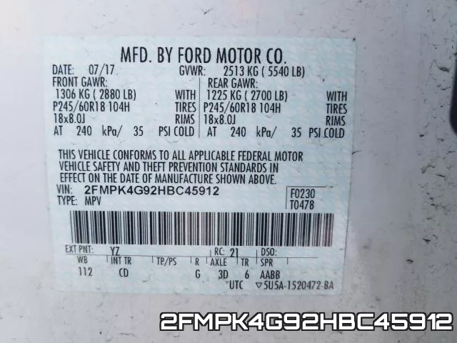 2FMPK4G92HBC45912 фото 2