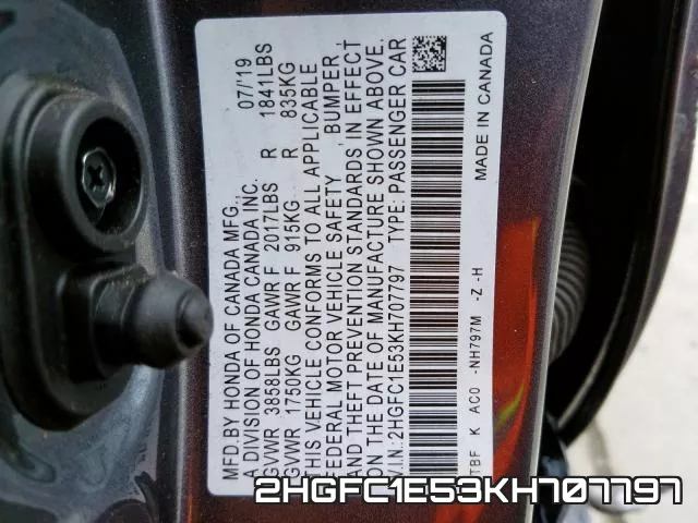 2HGFC1E53KH707797 фото 2