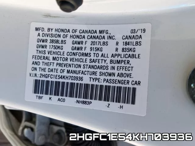 2HGFC1E54KH703936 фото 2
