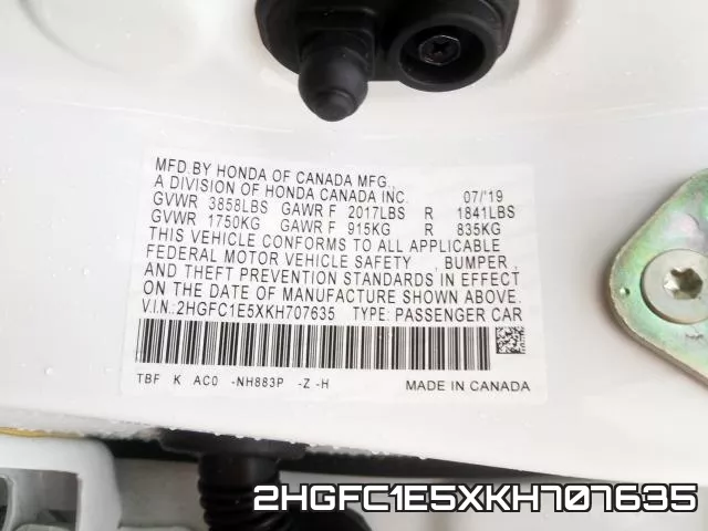 2HGFC1E5XKH707635 фото 2