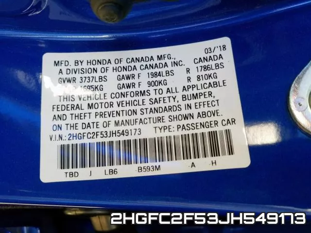 2HGFC2F53JH549173 фото 2