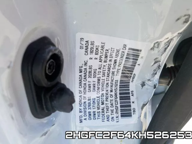 2HGFC2F64KH526253 фото 2