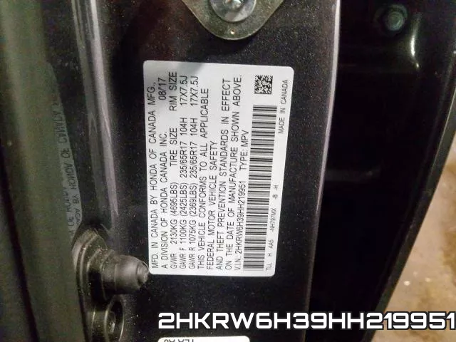 2HKRW6H39HH219951 фото 2