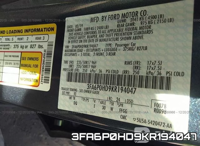 3FA6P0HD9KR194047 фото 10