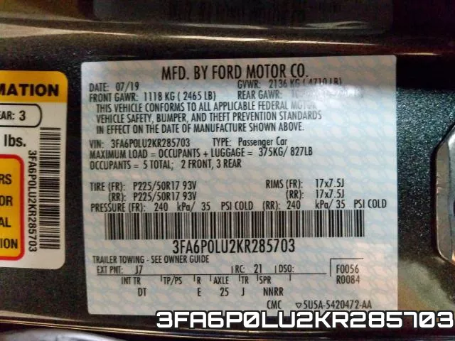 3FA6P0LU2KR285703 фото 2